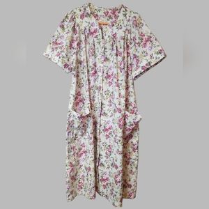 Vintage MuMu Floral House Coat Robe Pockets Snap Closure Duster Grannycore 90s